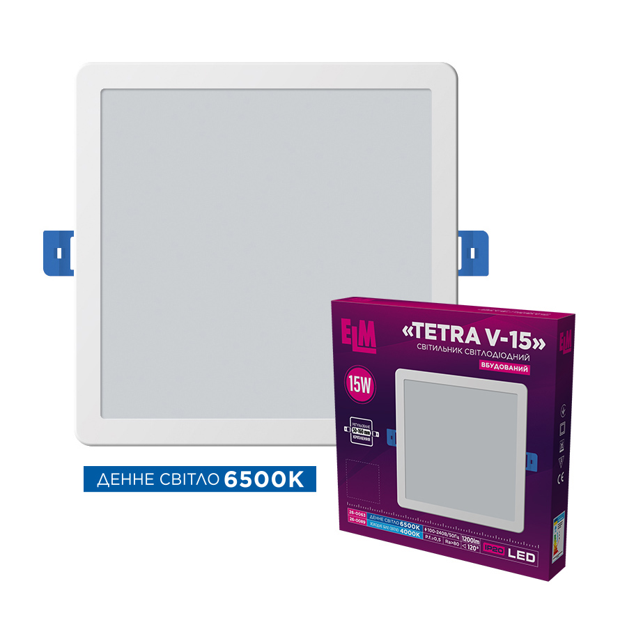 Світильник стельовий вбудований світлодіодний ELM Tetra V 15Вт 6500К IP20